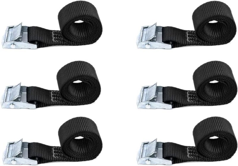 TuTuYa Lashing Straps, 6PK 2.1Ft x 0.98In (65x2.5cm) Tie Down Straps Black Heavy Duty Adjustable Retaining Short Straps Tensioning Belts with Buckle for Vans, Bicycle, Trailer, Luggage - Image 1